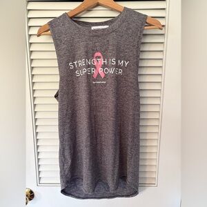 Strength Is My Super Power Gray Muscle Tee with Pink Ribbon